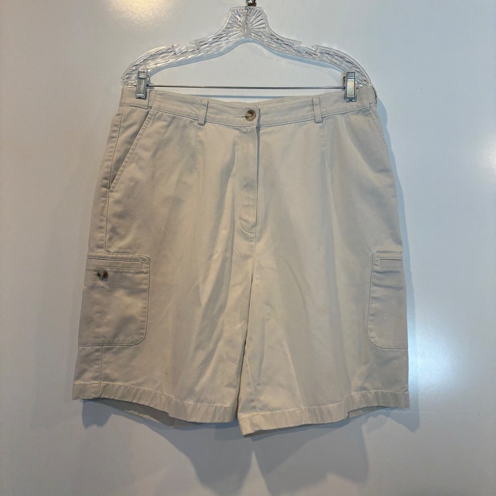 L.L.Bean Boys Youth 16 Khaki Cargo Shorts Original Fit Cotton Button Zip Pockets